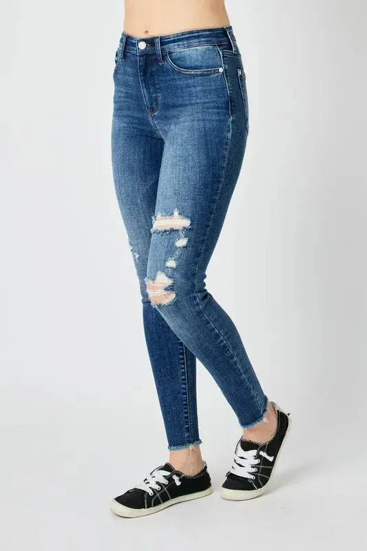 High Waist Distressed Skinny Leg Jeans
