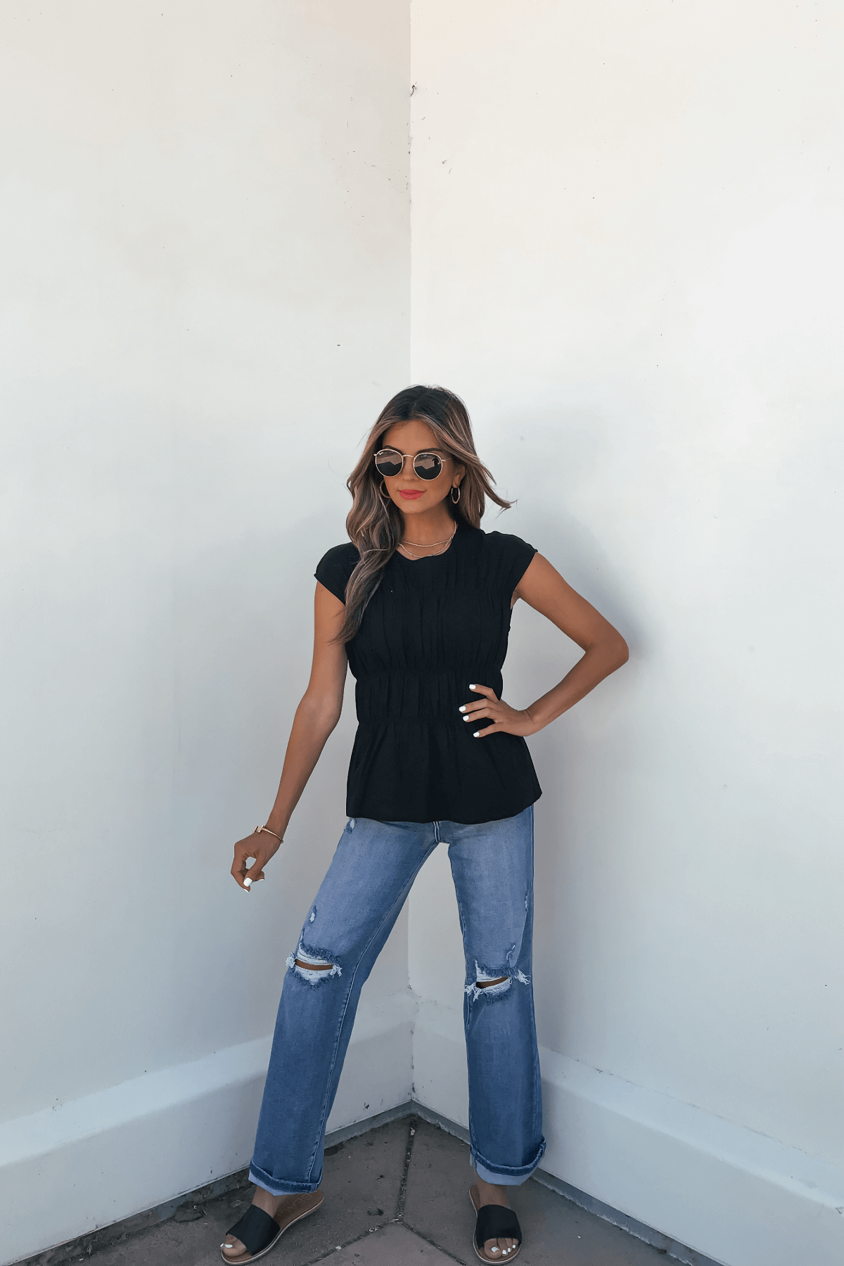 Adele Black Pleated Linen Top