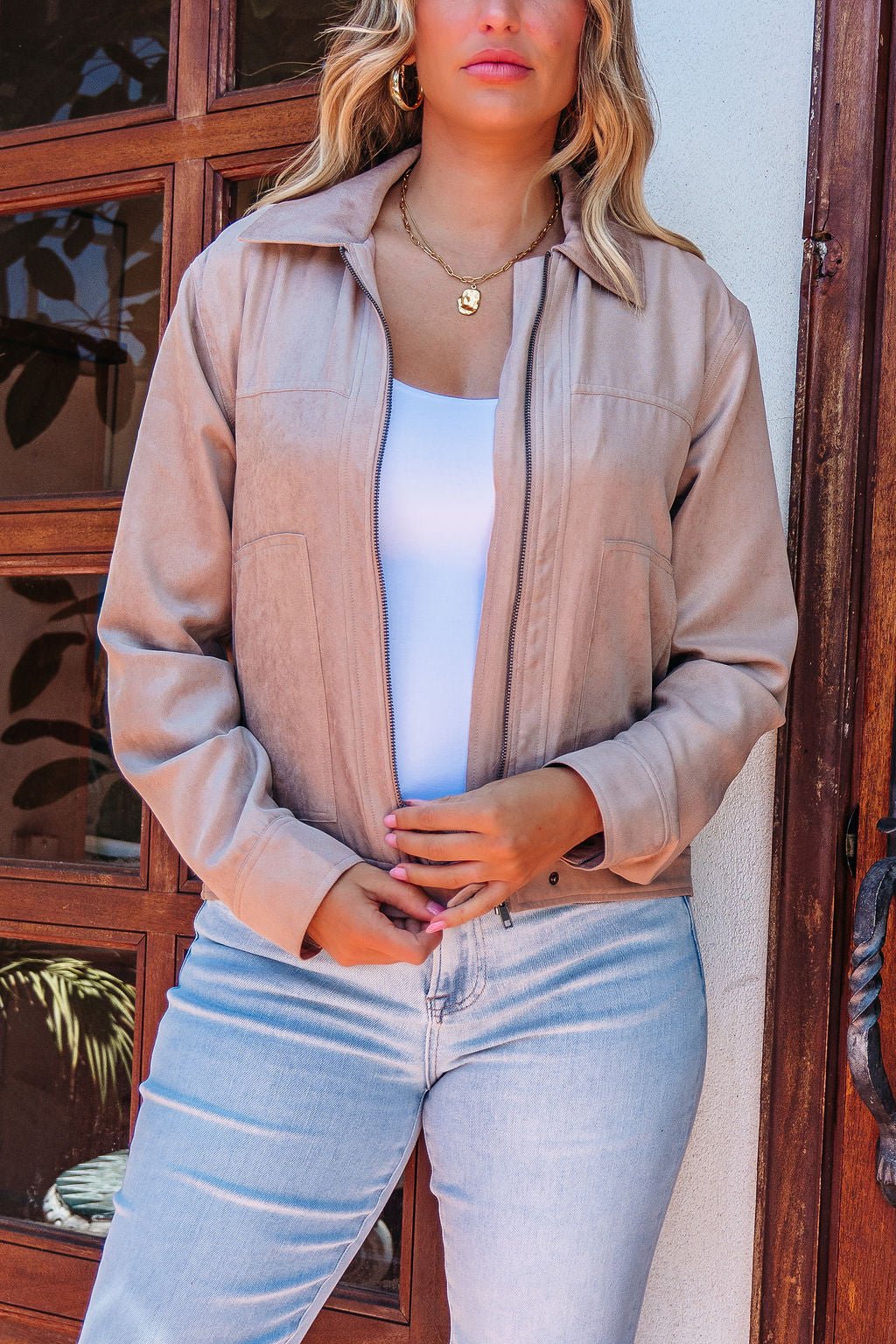 Aspen Taupe Suede Zip Up Jacket