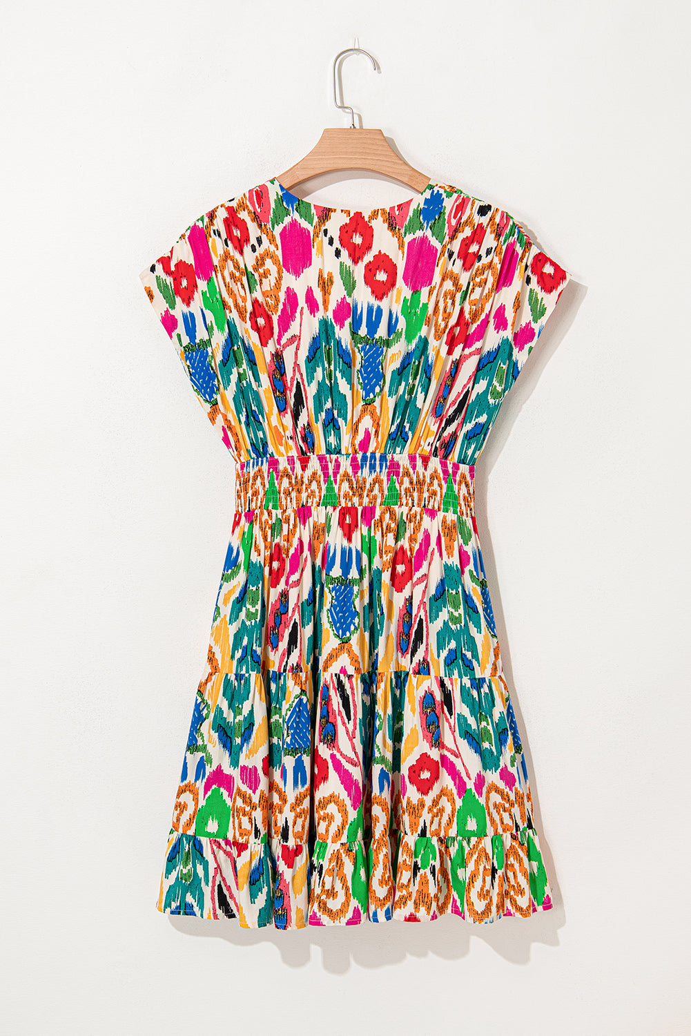 Abstract V-Neck Ruffle Mini Dress