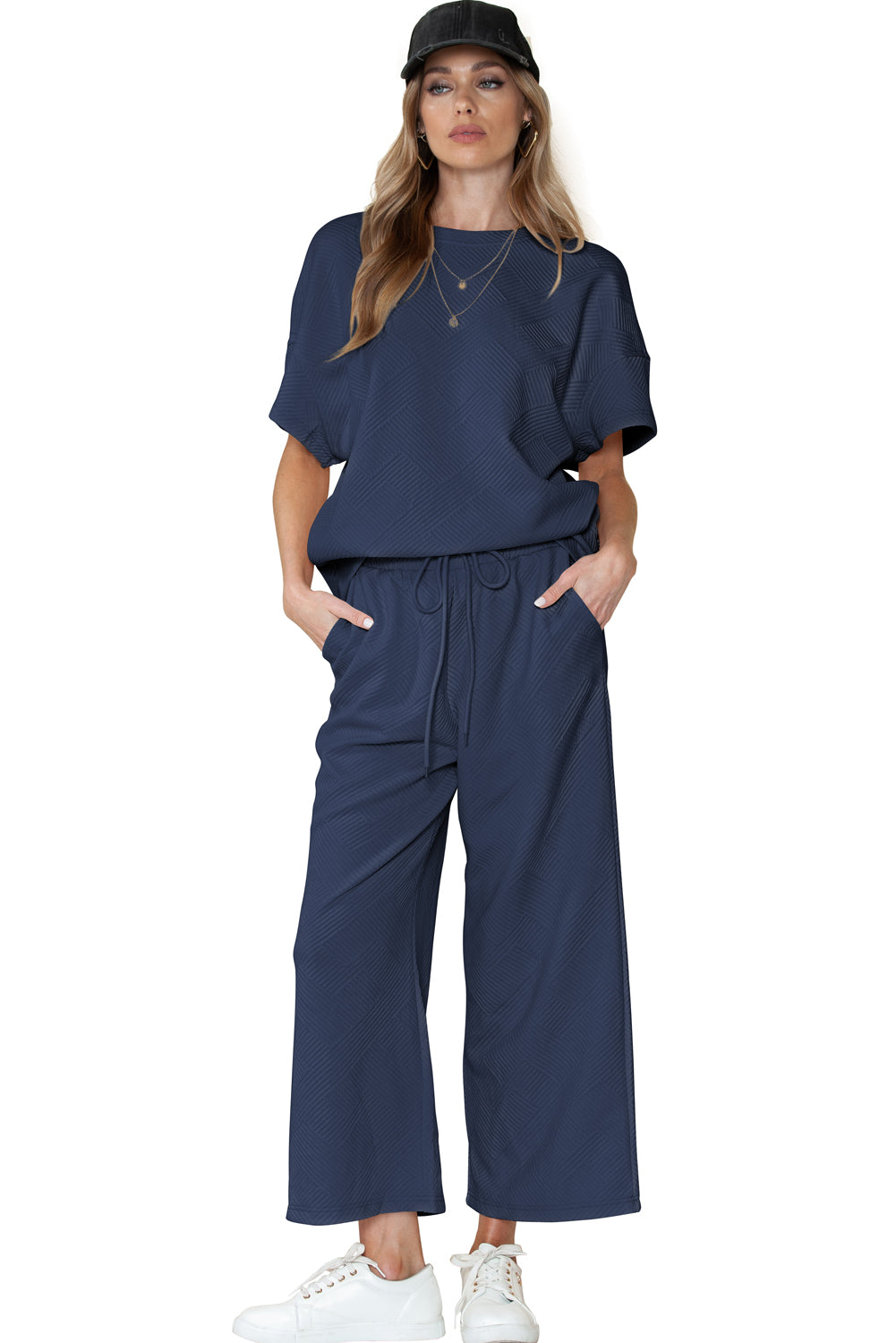 Textured Loose Fit Tee and Pants Set