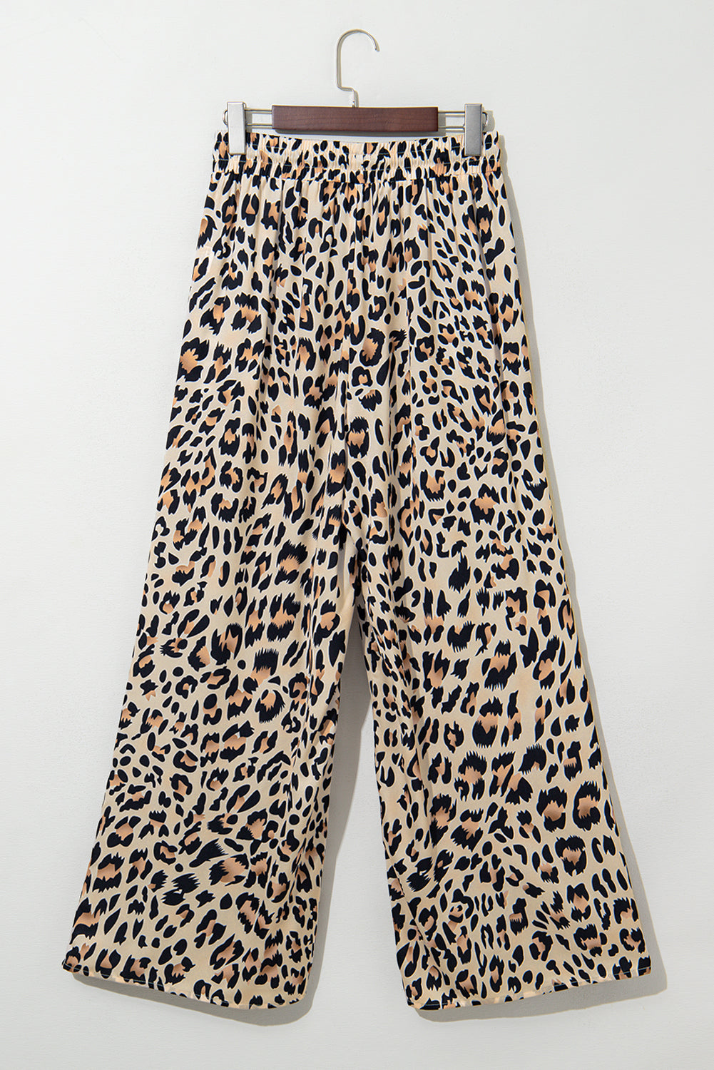 Leopard Drawstring Elastic Waistband Wide Leg Pants