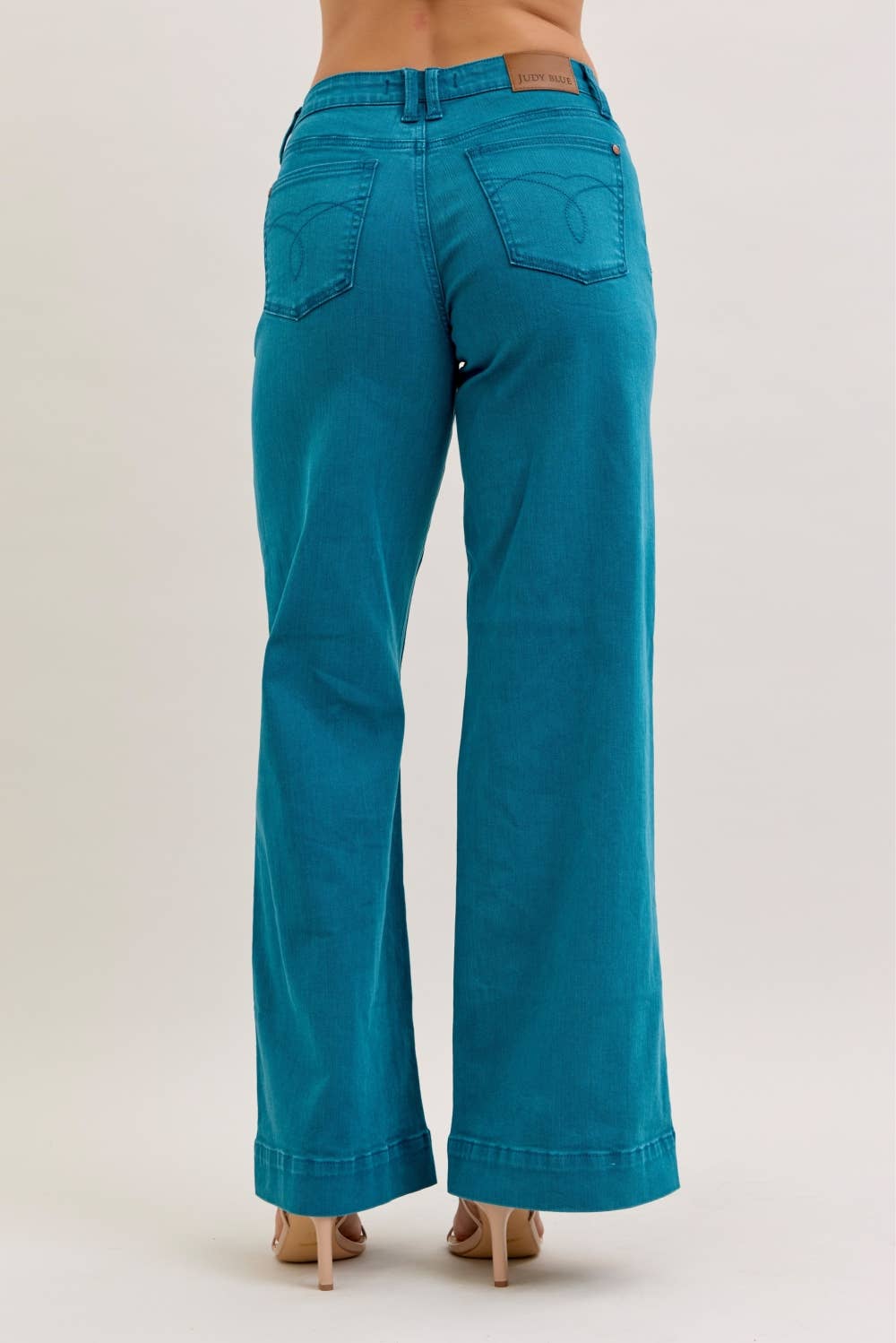 Judy Blue Teal Mid Rise Utility Wide Jeans
