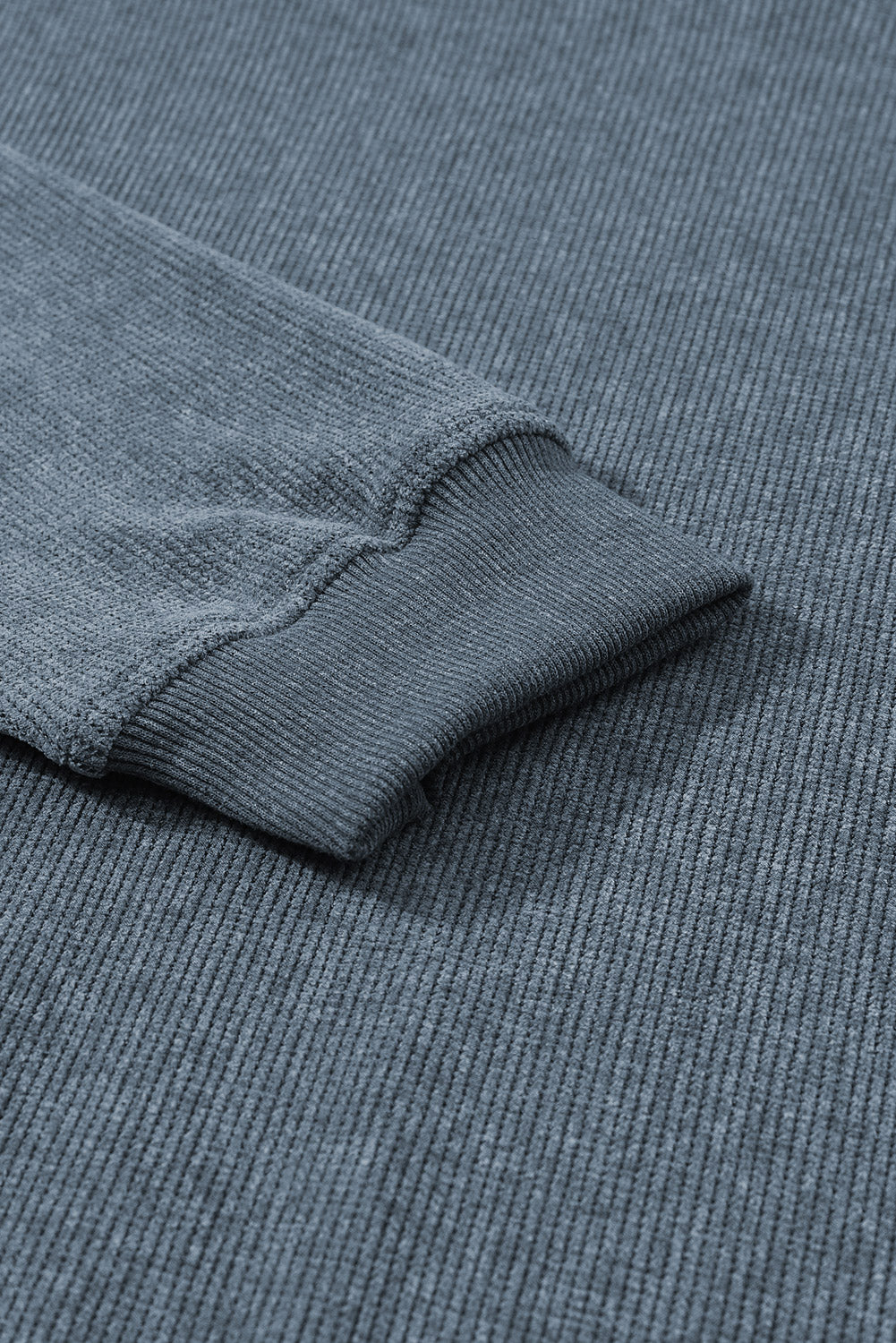 Solid Ribbed Knit Round Neck Pullover Sweatshirt