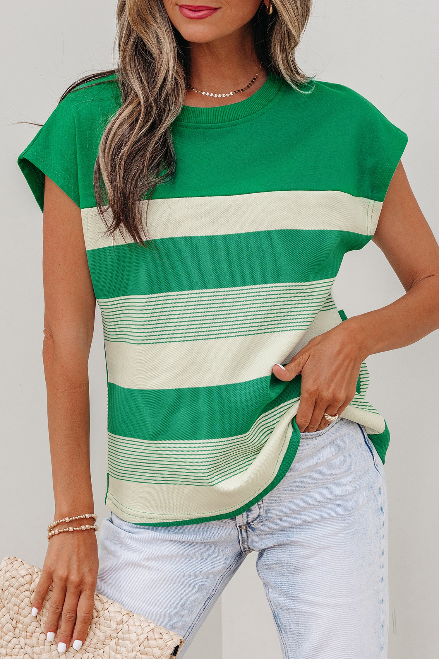 PRE-ORDER: Striped Crew Neck Cap Sleeve Tee