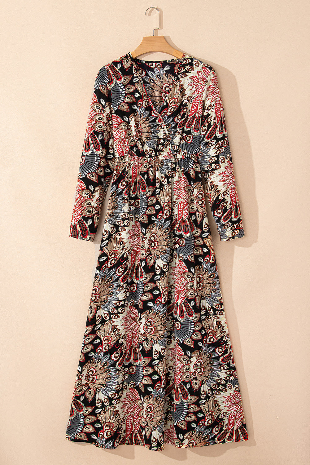 Black Floral V Neck Wrap High Waist Maxi Dress