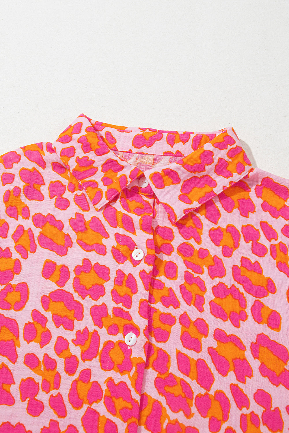 PRE-ORDER: Rose Leopard Print Button-Up Crinkle Shirt