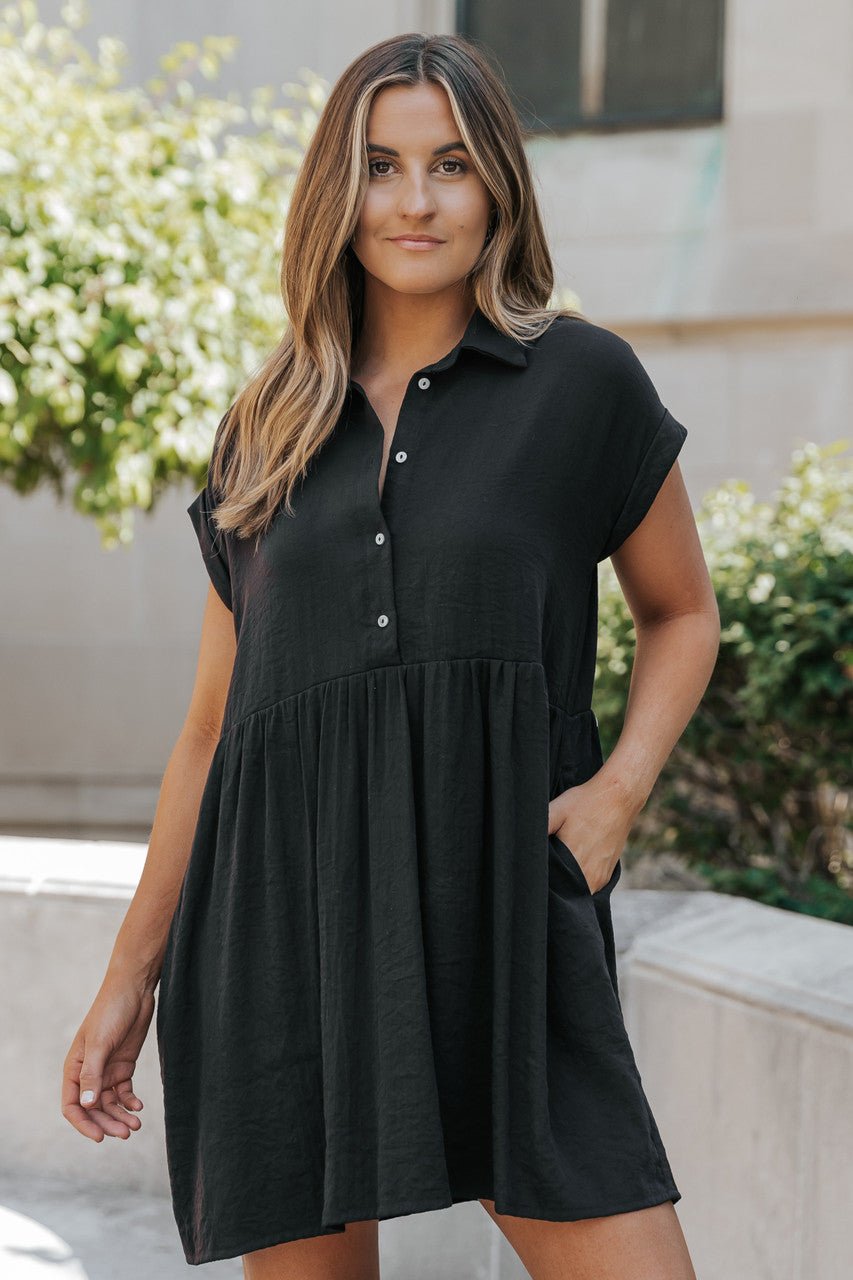 Back To Summer Black Button Up Mini Dress