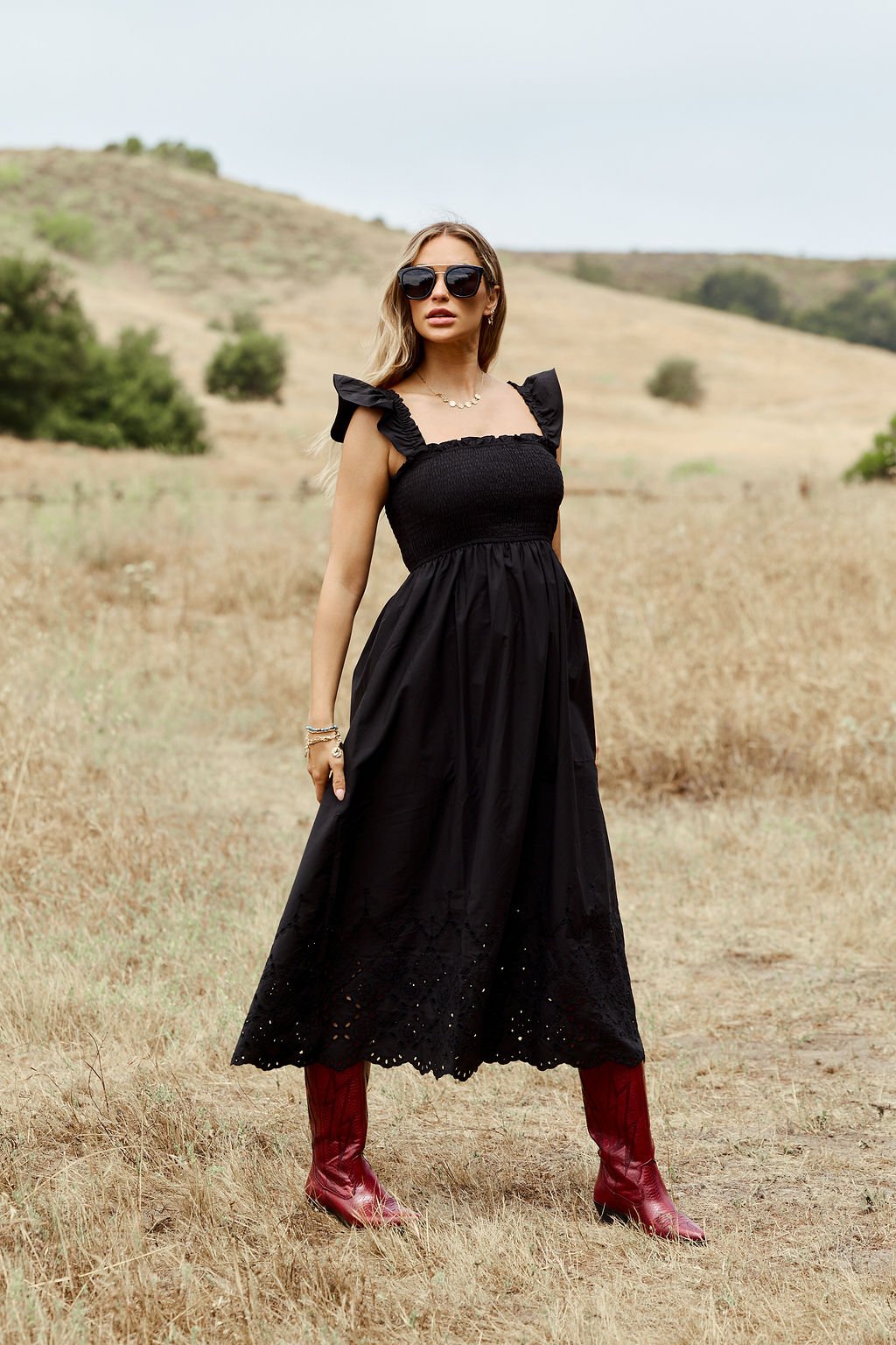 Backroad Beauty Smocked Midi Dress - Black