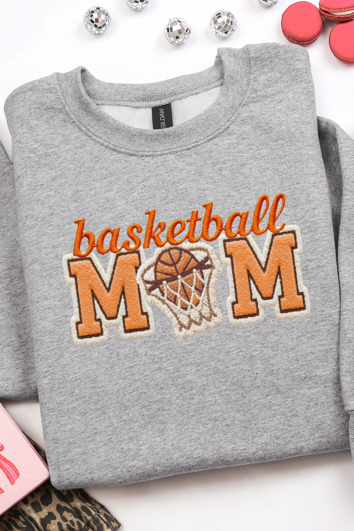 Basketball Mom Faux Embroidery Sweatshirt