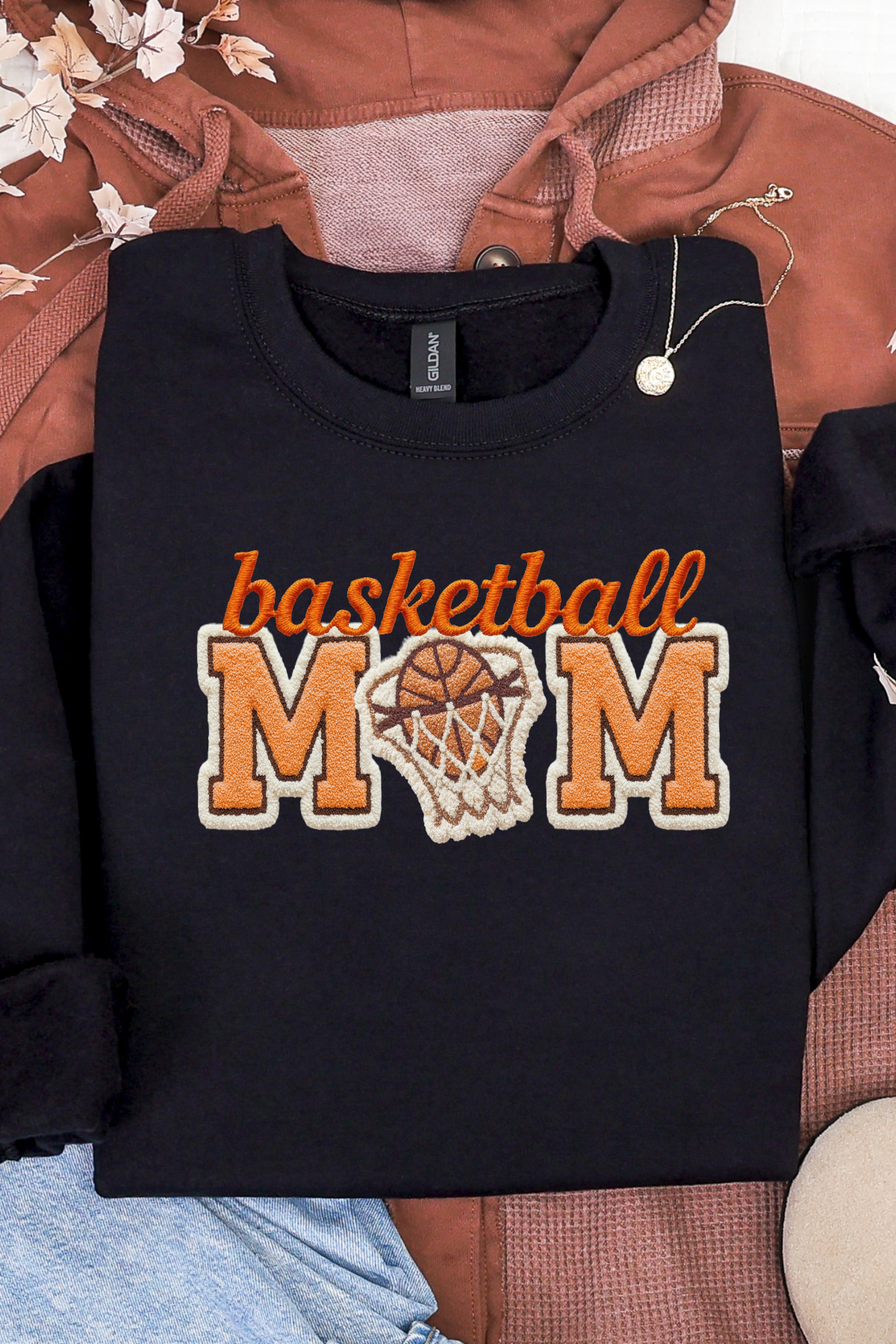 Basketball Mom Faux Embroidery Sweatshirt