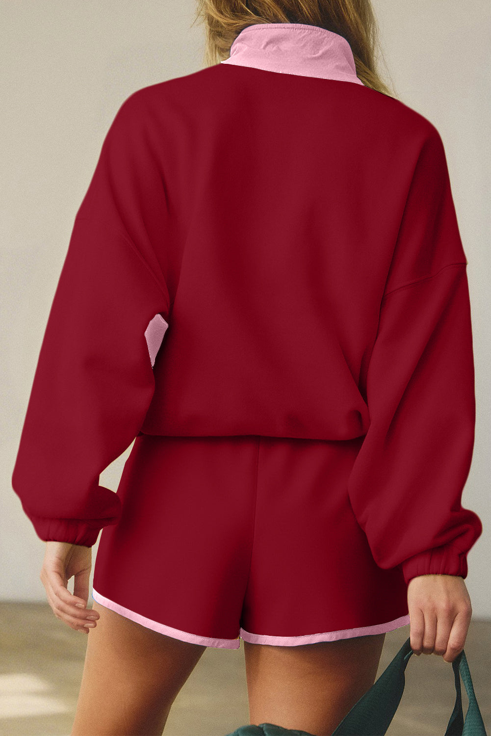 PRE-ORDER: Colorblock Patchwork Half Button Pullover and Shorts Outfit