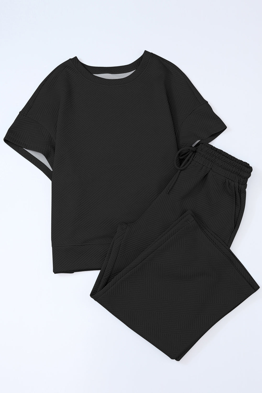 Textured Loose Fit Tee and Pants Set