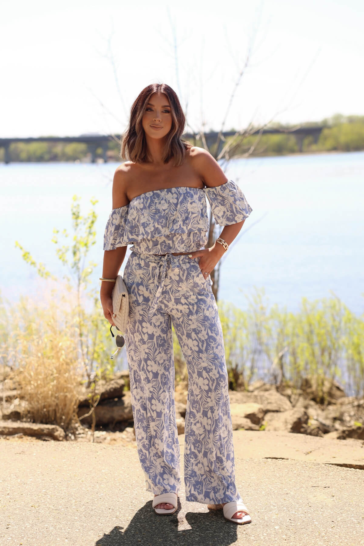 Blue Floral Print Linen Pants - FINAL SALE