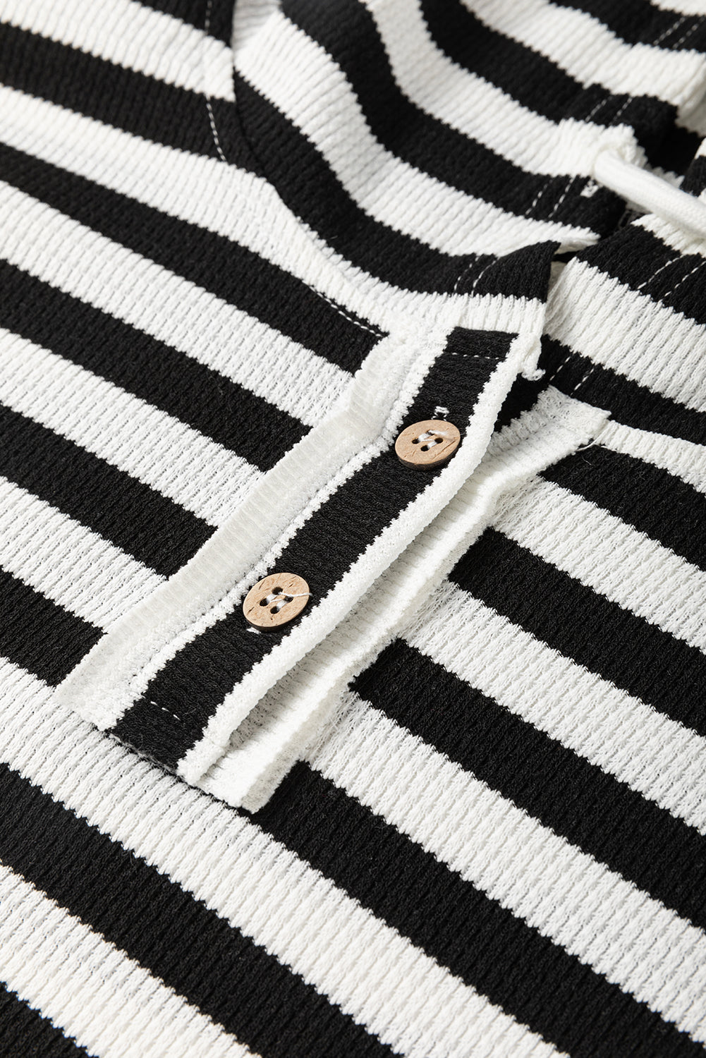 Black White Striped Waffle Patchwork Baggy Hooded Top