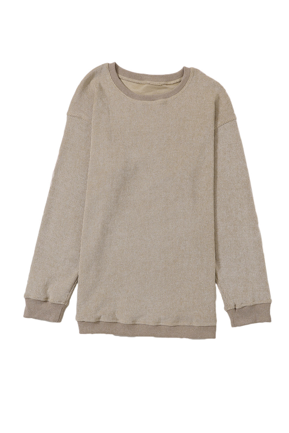 Solid Ribbed Knit Round Neck Pullover Sweatshirt