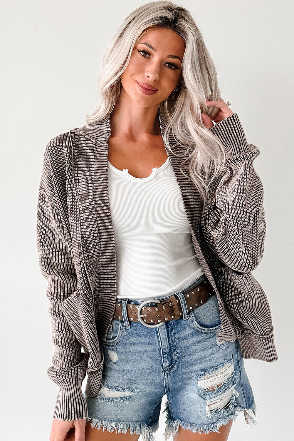 PRE-ORDER: Mineral Wash Exposed Seam Patchwork Knit Cardigan