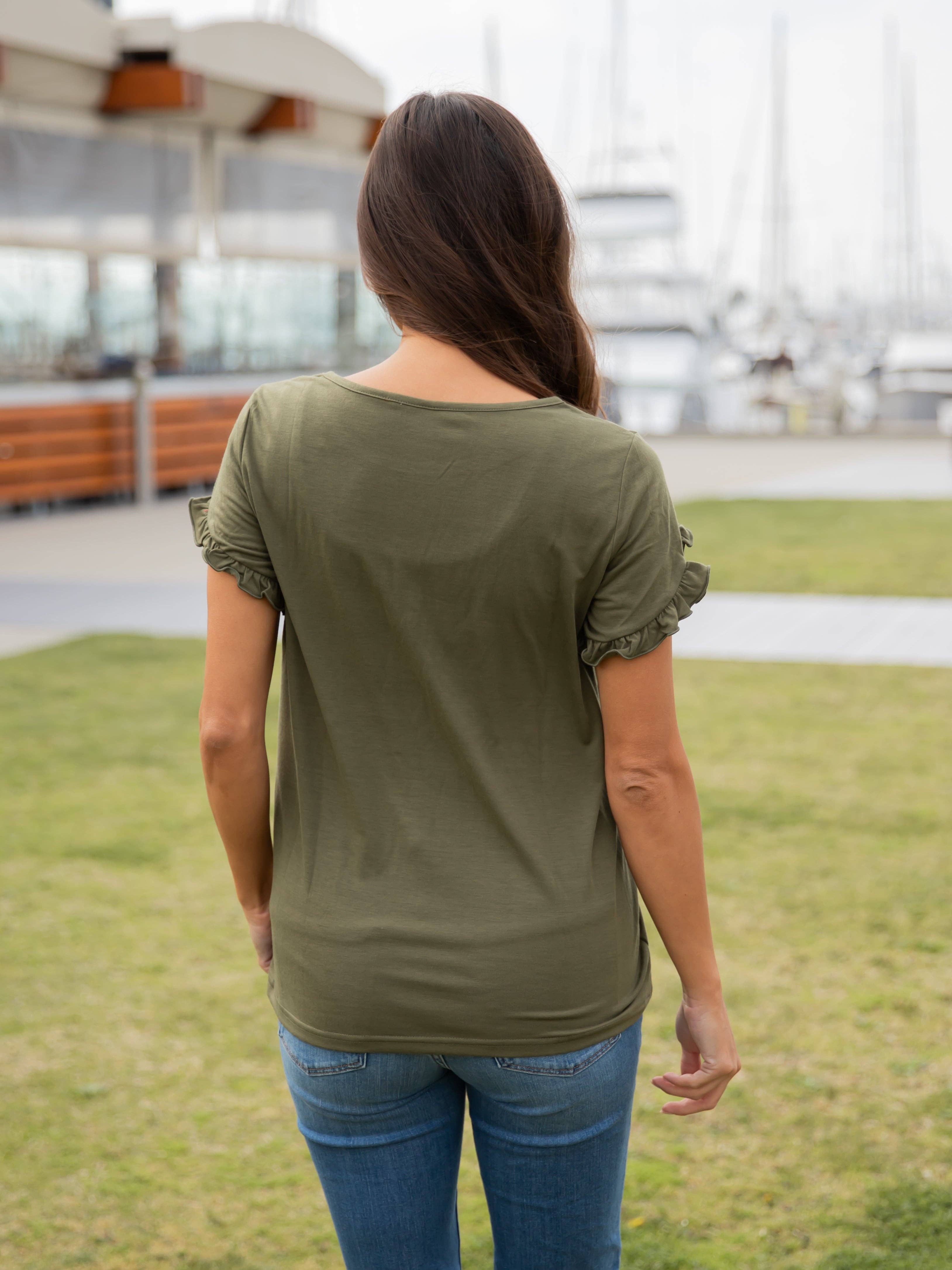 Tickled Teal - Ruffle Detail Short Sleeve Top