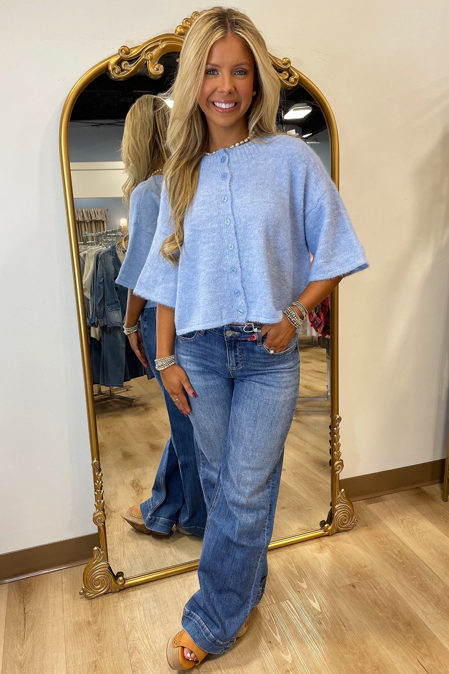 PRE-ORDER: 3/4 Sleeve Boxy Knit Button Down Sweater Cardigan