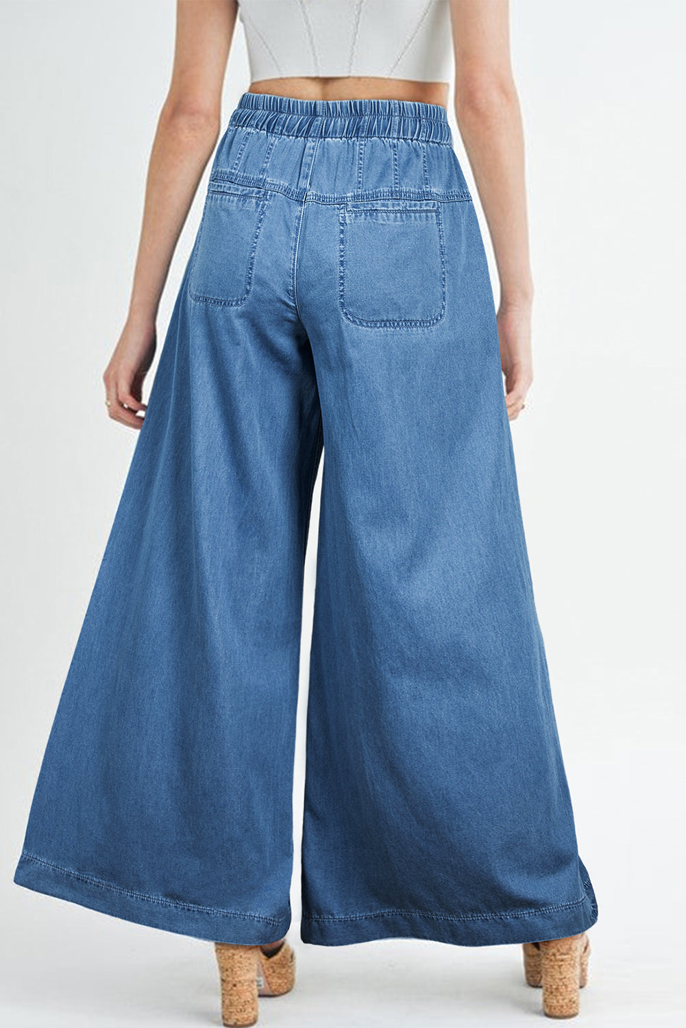 PRE-ORDER: Dusk Blue Mineral Wash Button High Waist Wide Leg Jeans