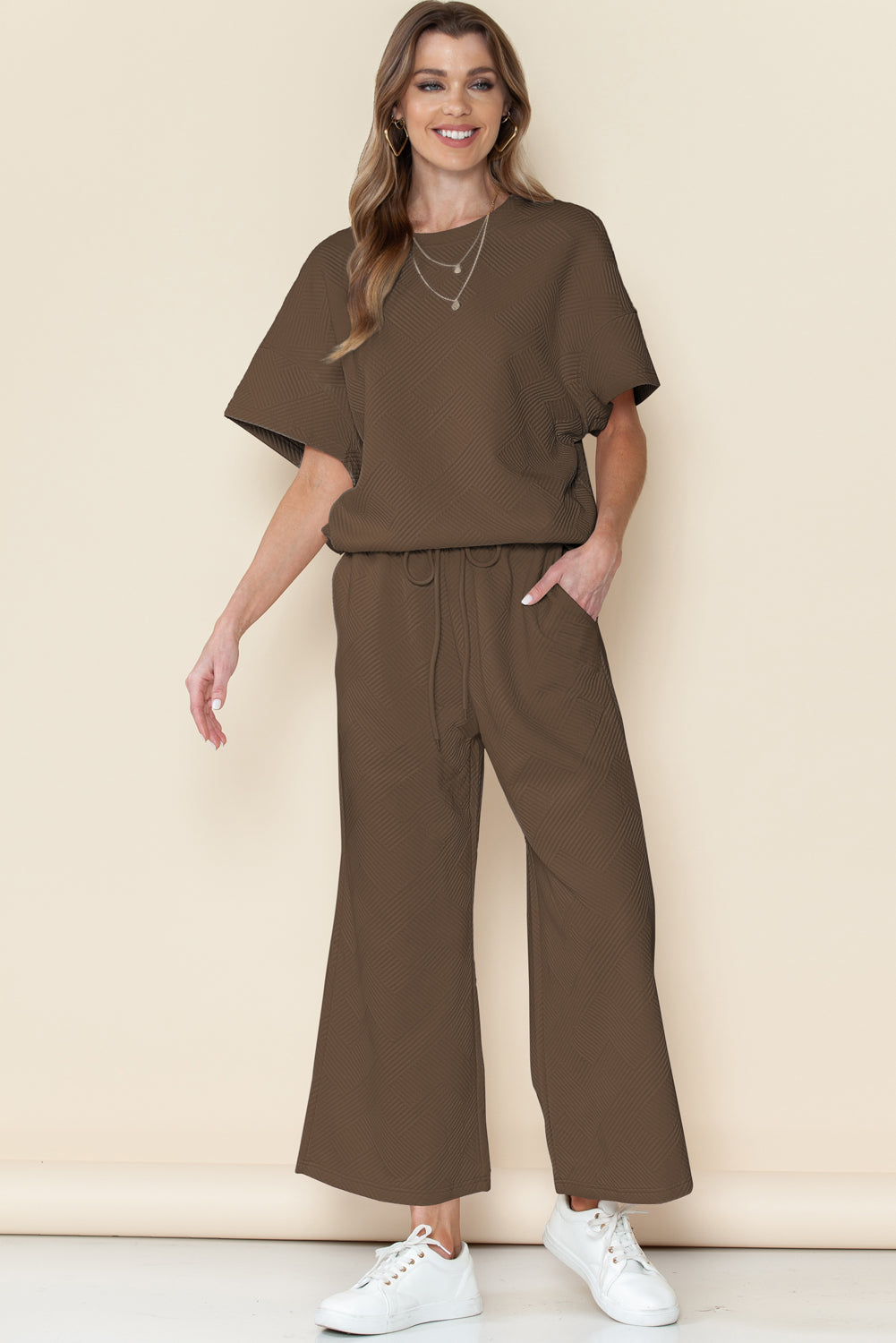 Textured Loose Fit Tee and Pants Set