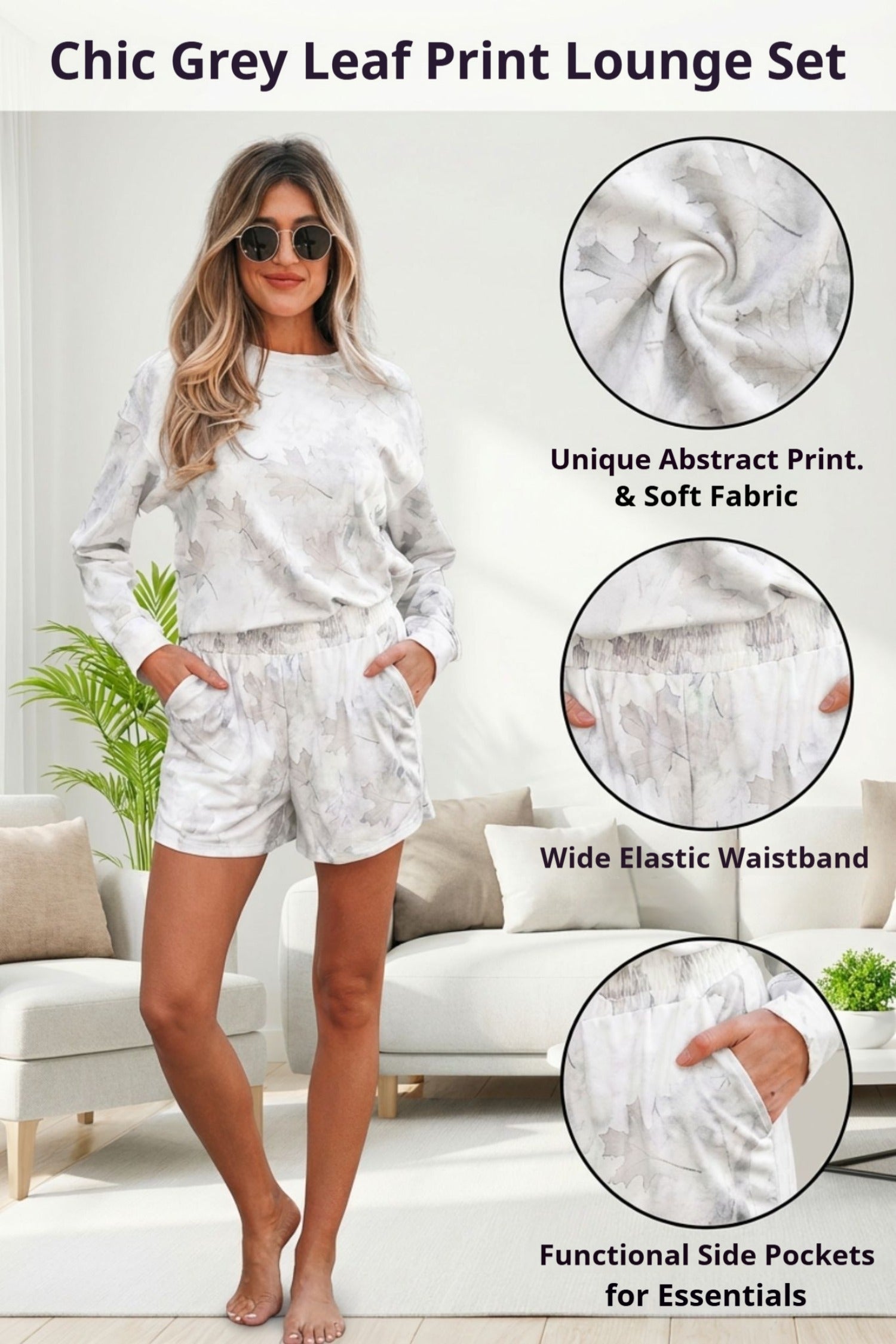Beige Maple Camo Top and Elastic Waist Short Set