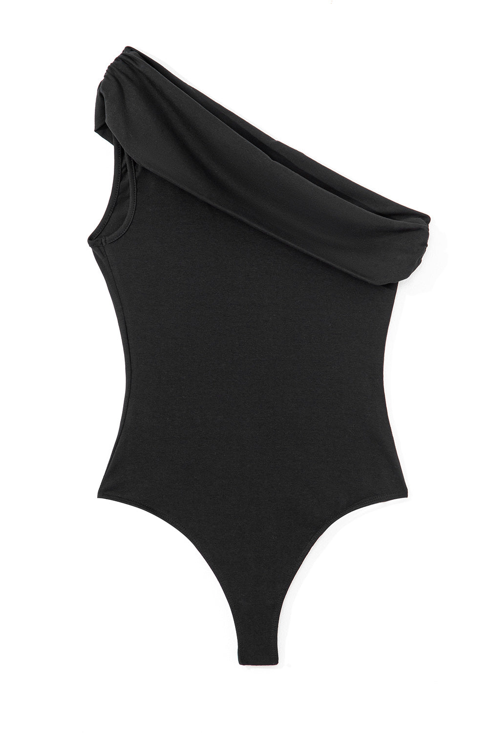 Black Pleated One Shoulder Bodysuit