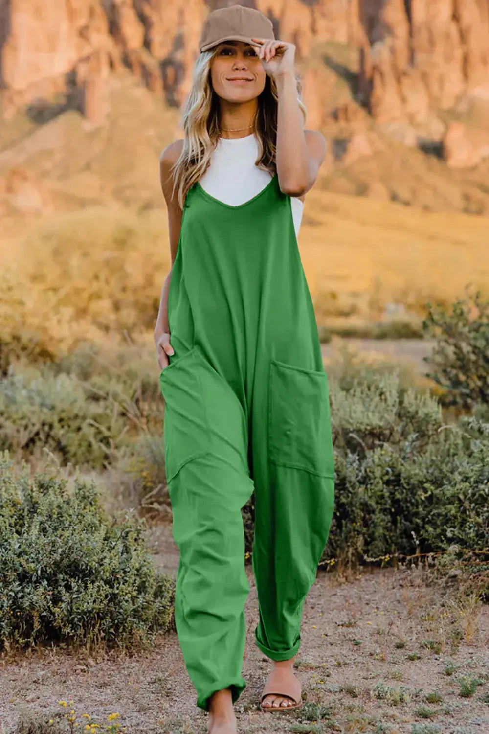 V-Neck Sleeveless Jumpsuit with Pockets