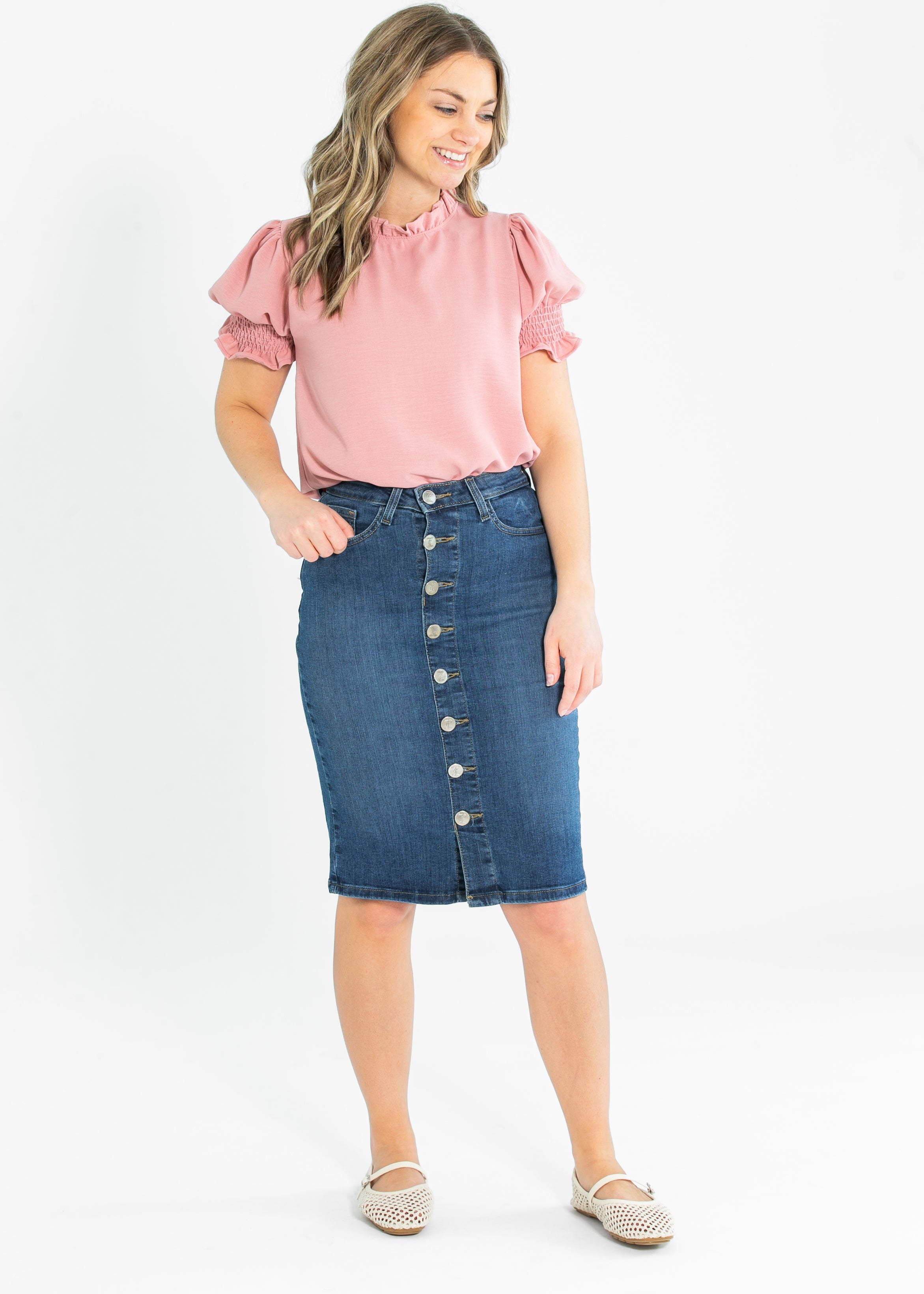 Clara Ruffle Mockneck Short Sleeve Top