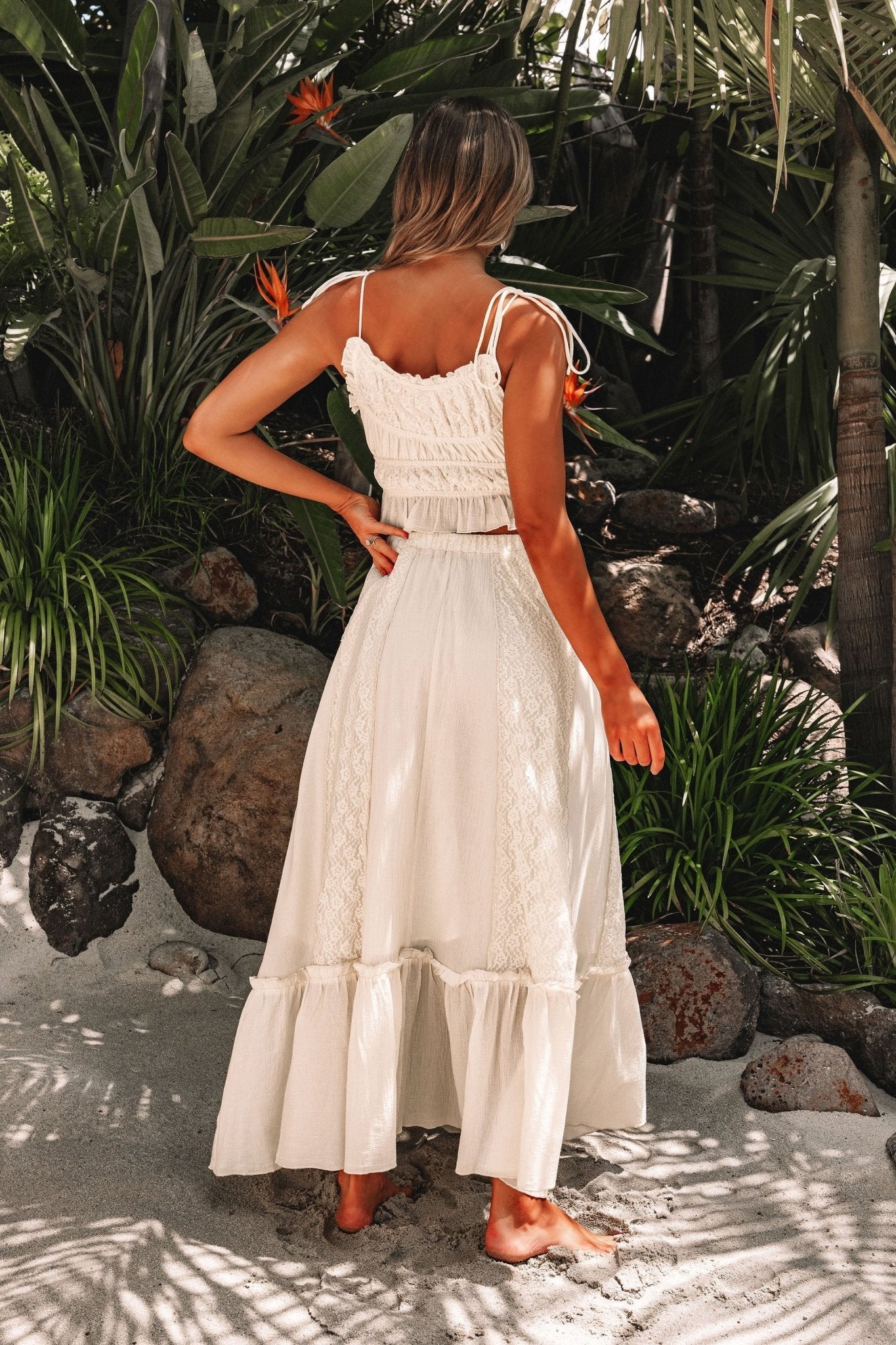 Cream Floral Ruffled Trim Lace Cami - FINAL SALE