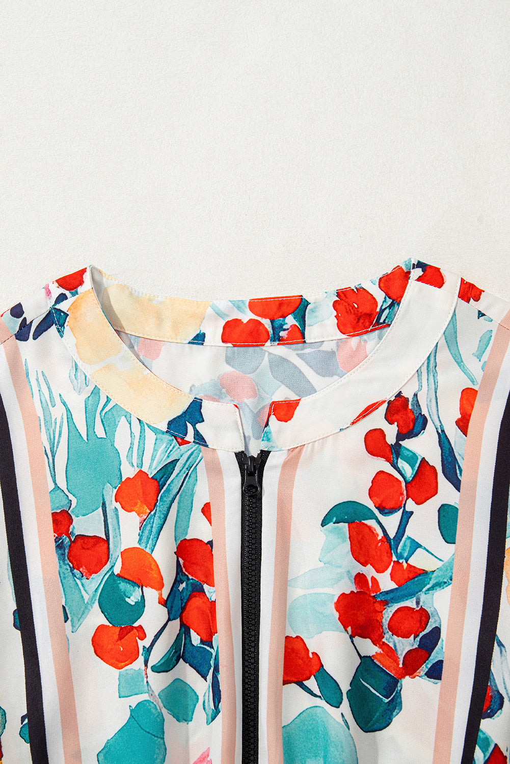 Floral Half Zip Ruffle Mini Dress