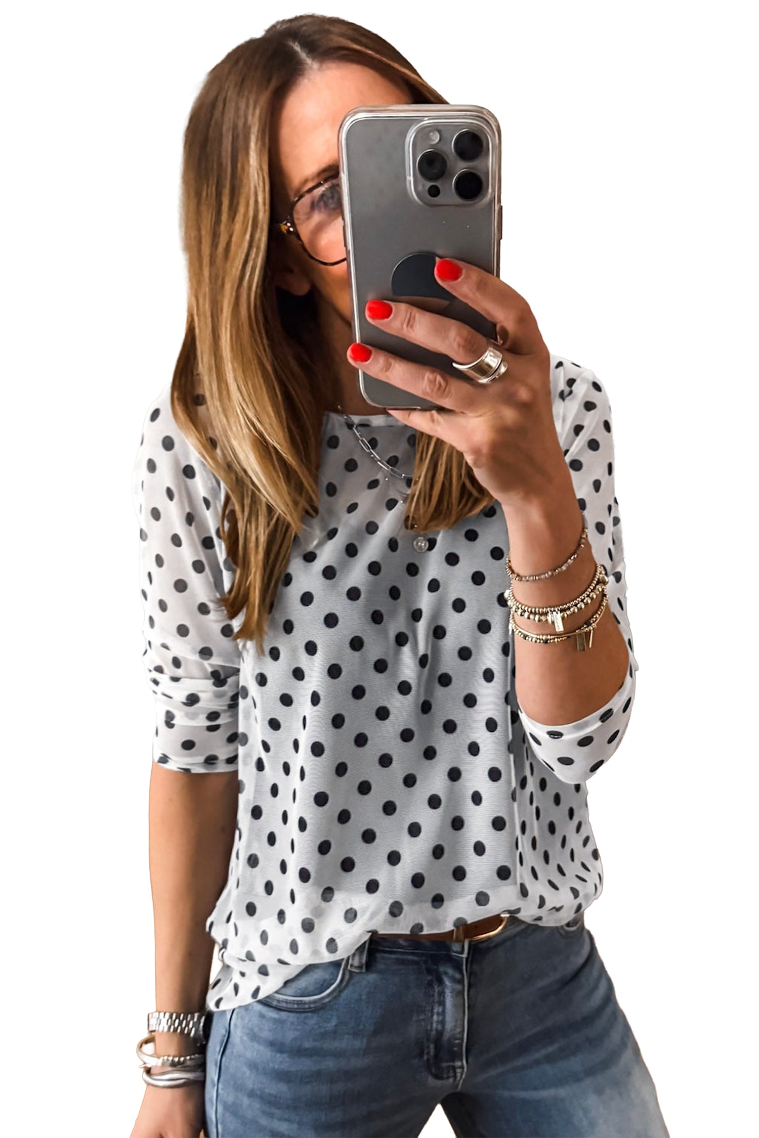 PRE-ORDER: Black Polka Dot Mesh Long Sleeve Top