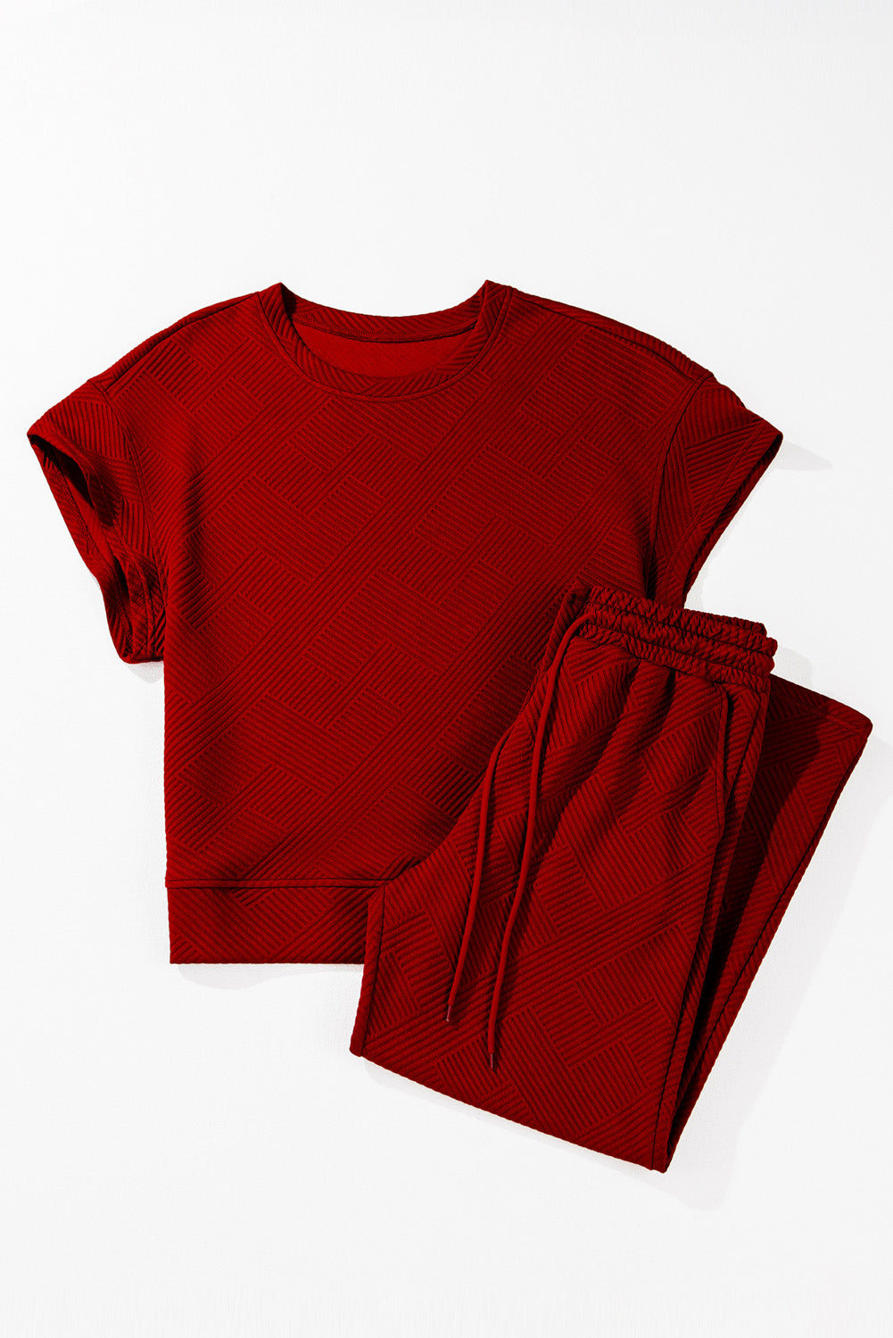 Textured Loose Fit Tee and Pants Set