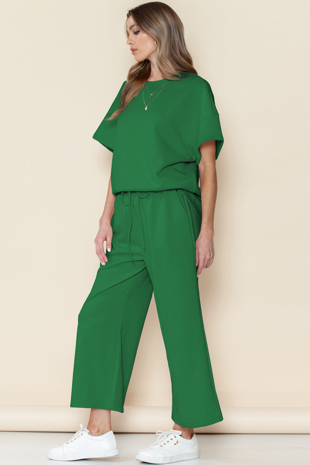 Textured Loose Fit Tee and Pants Set