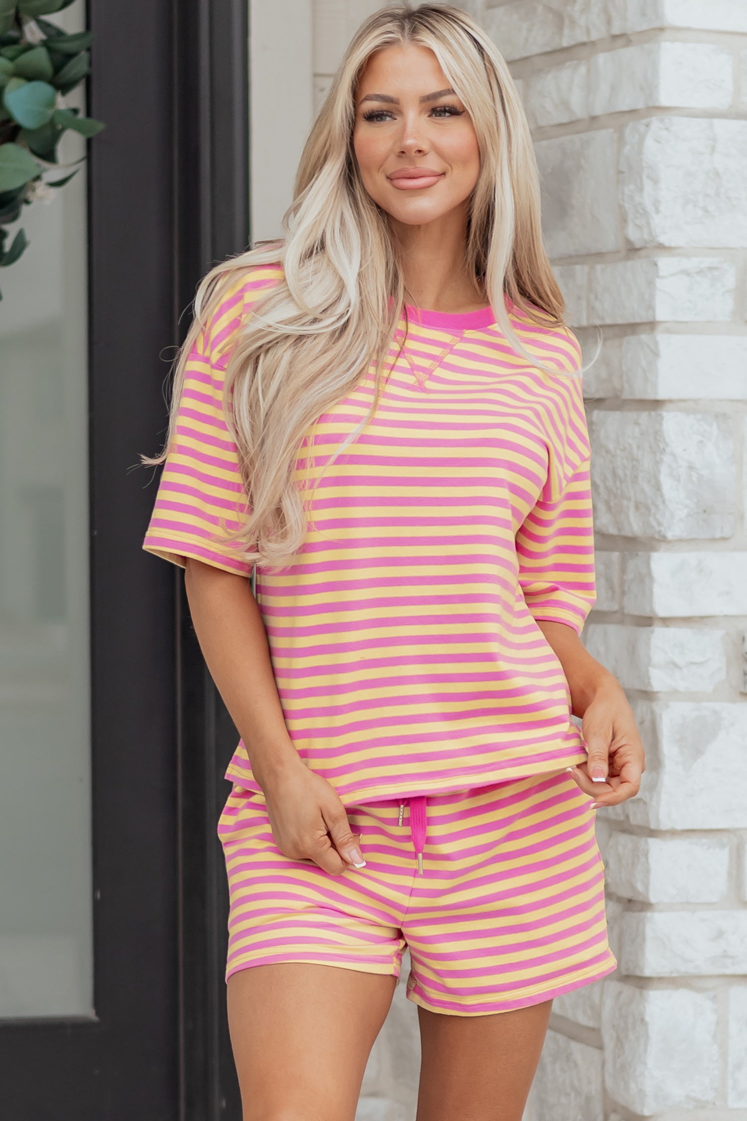 PRE-ORDER: Stripe Drop Shoulder Boxy Casual Terry Short Set