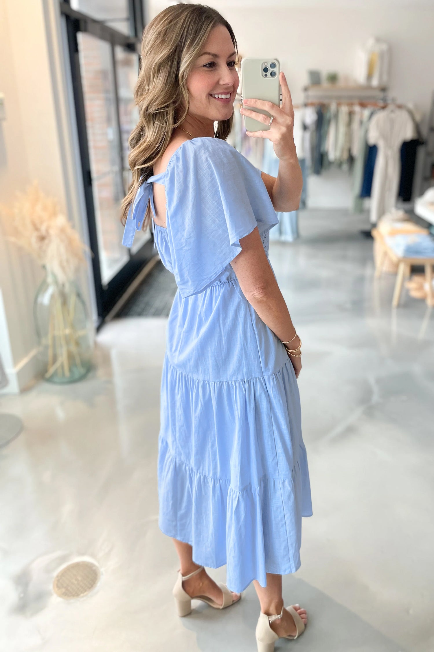 PRE-ORDER: Short Sleeve Lace Detail Square Neck Tiered Midi Dress