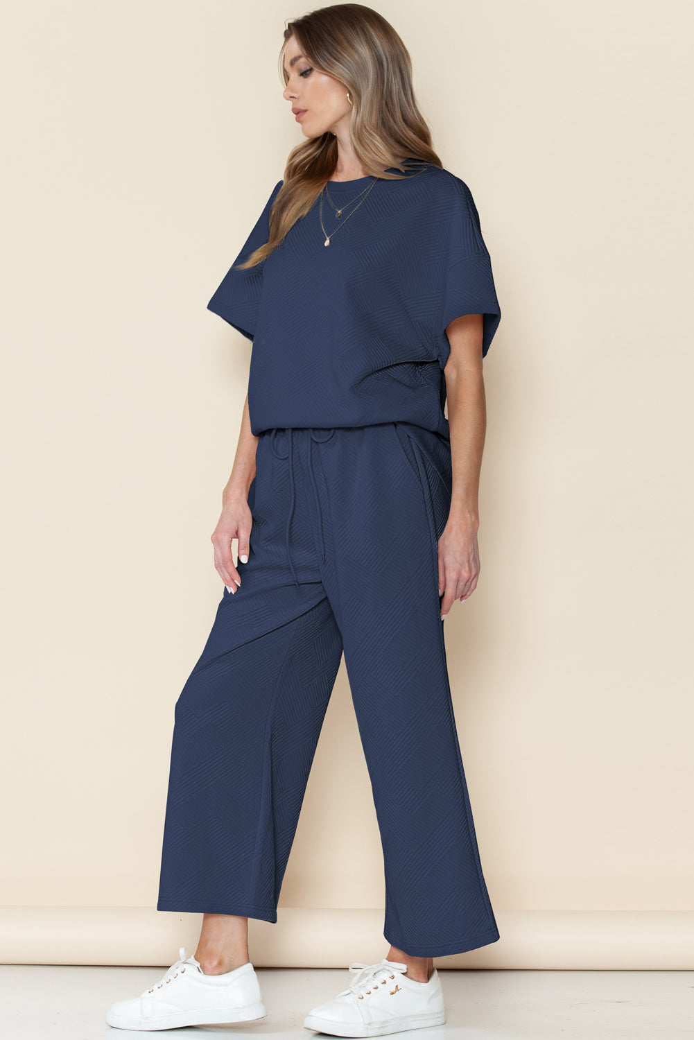 Textured Loose Fit Tee and Pants Set