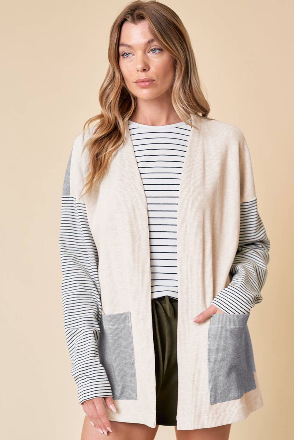 Striped Colorblock Patchwork Cardigan