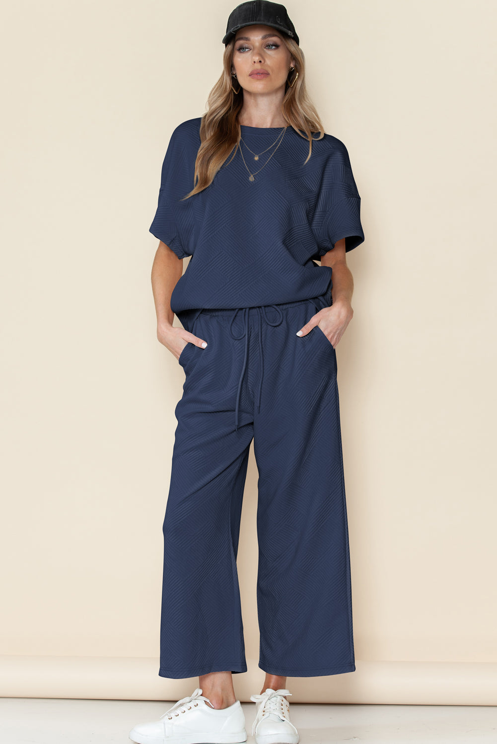 Textured Loose Fit Tee and Pants Set