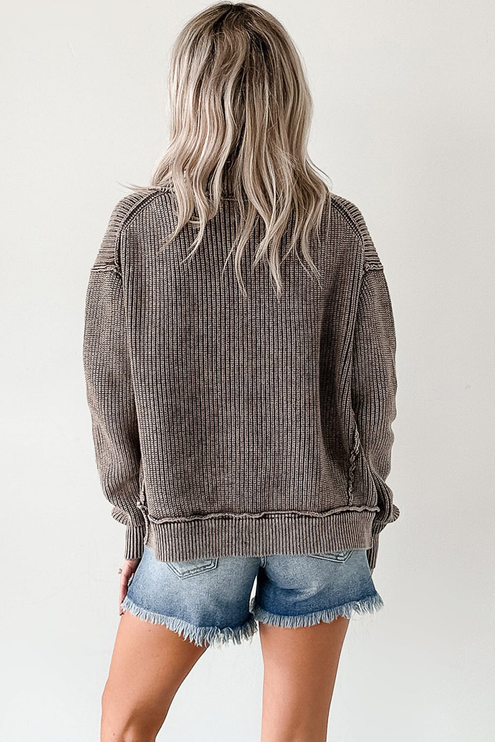 PRE-ORDER: Mineral Wash Exposed Seam Patchwork Knit Cardigan