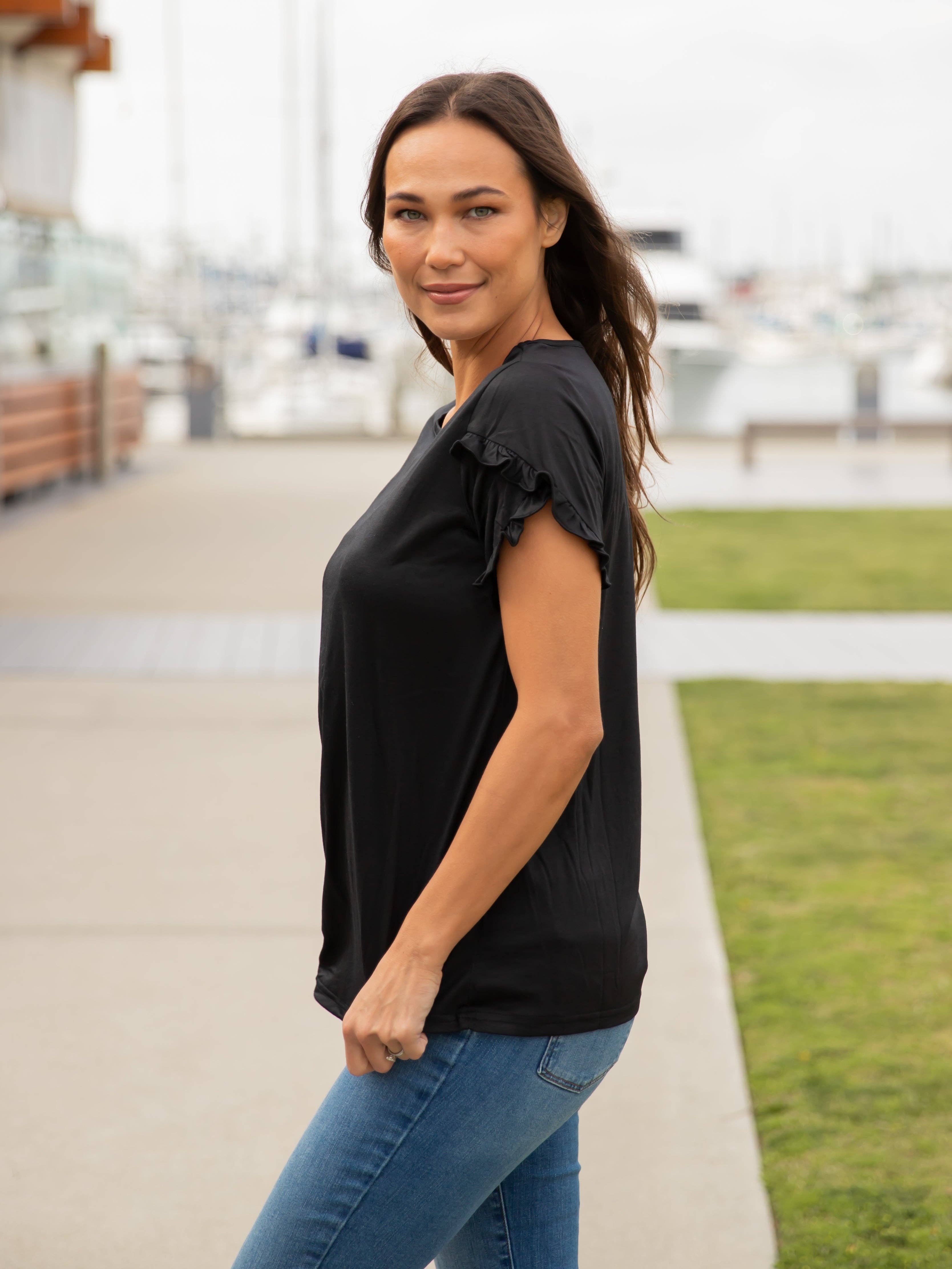 Tickled Teal - Ruffle Detail Short Sleeve Top