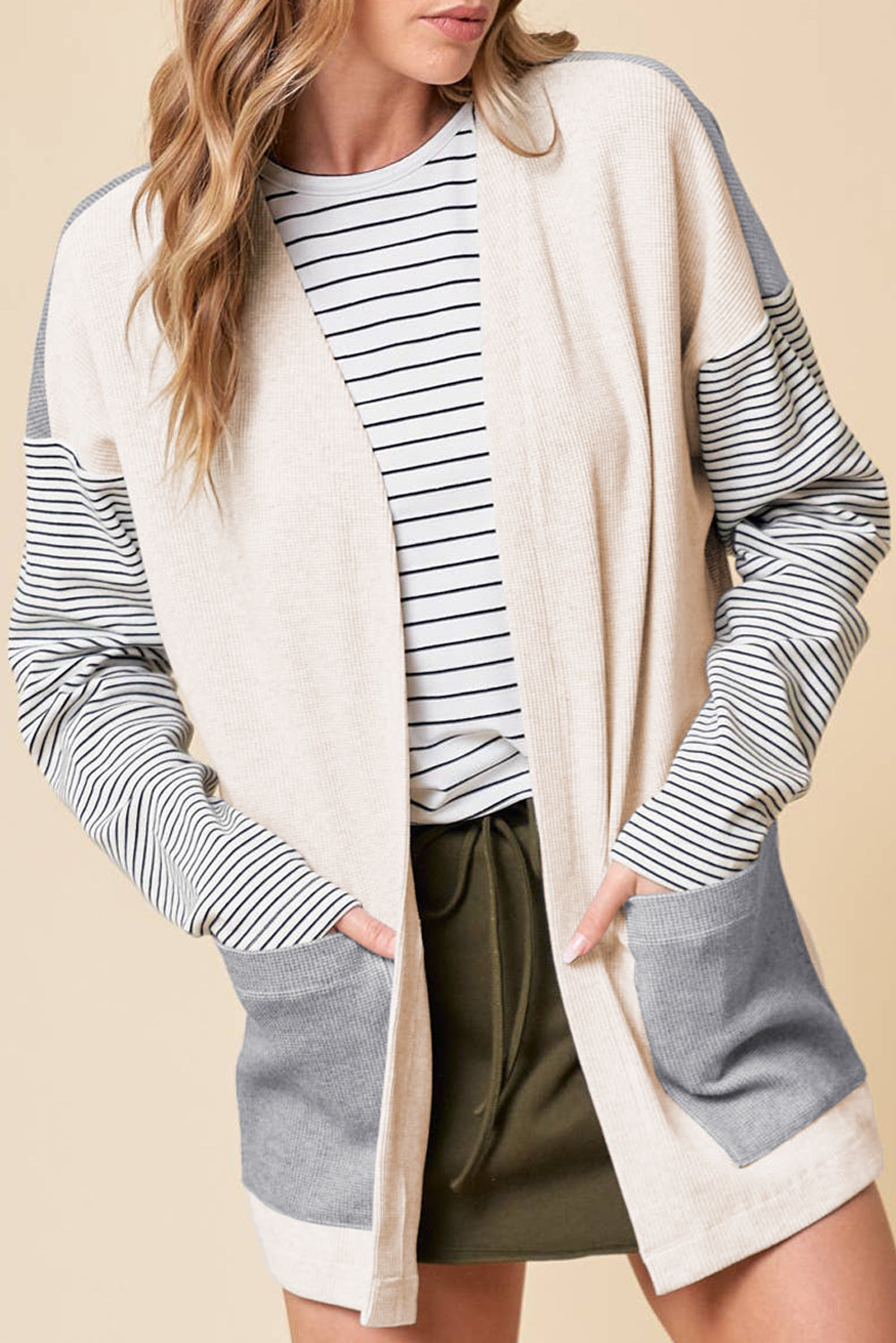 Striped Colorblock Patchwork Cardigan