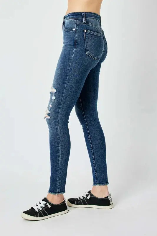 High Waist Distressed Skinny Leg Jeans