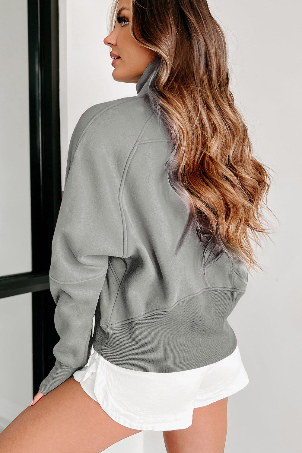 PRE-ORDER: Zip Up Stand Collar Thumbhole Sleeve Sweatshirt