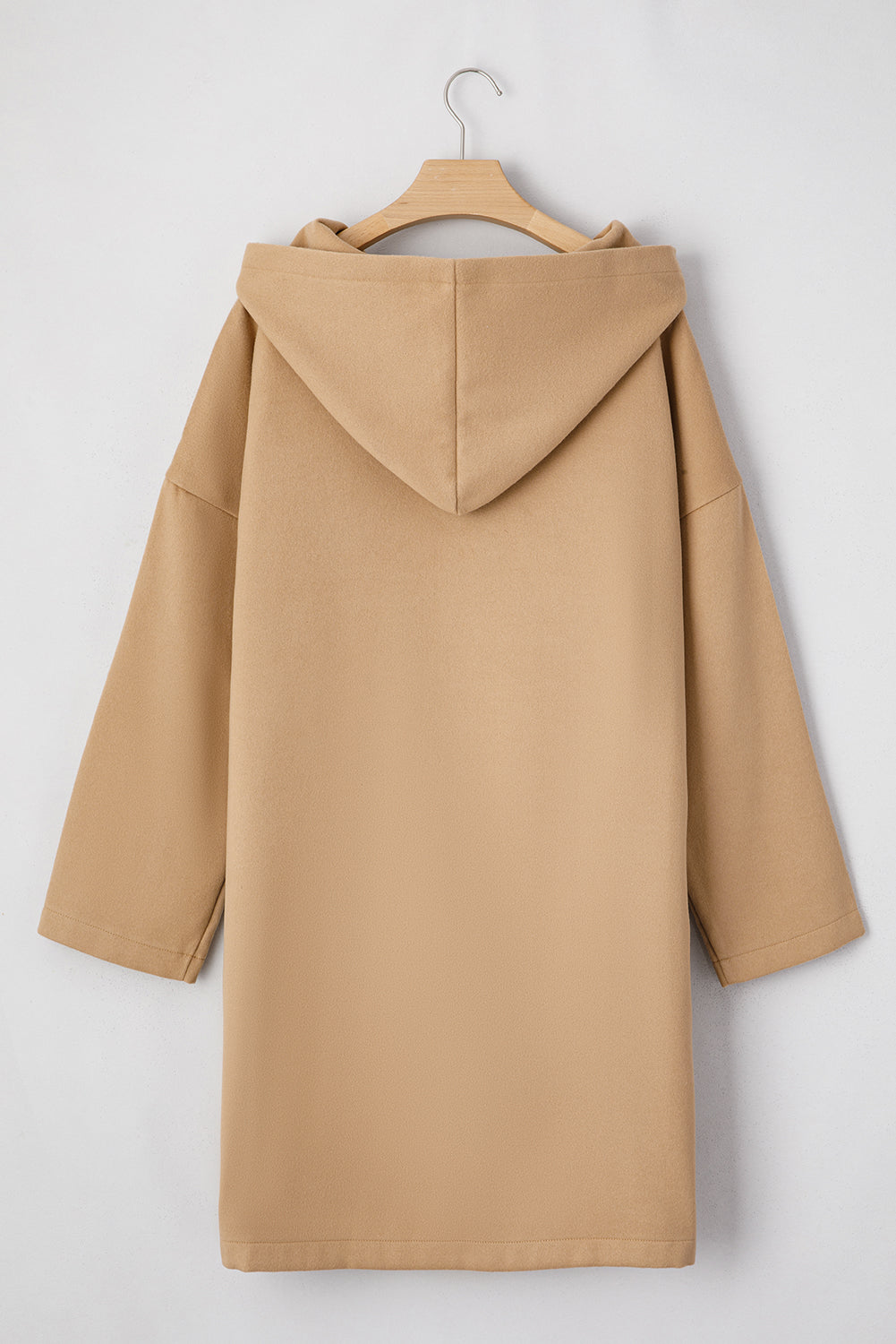 Light French Beige Casual Zip up Hooded Coat