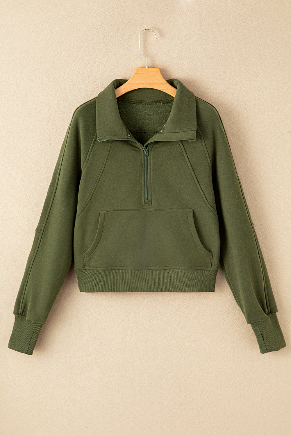 PRE-ORDER: Zip Up Stand Collar Thumbhole Sleeve Sweatshirt