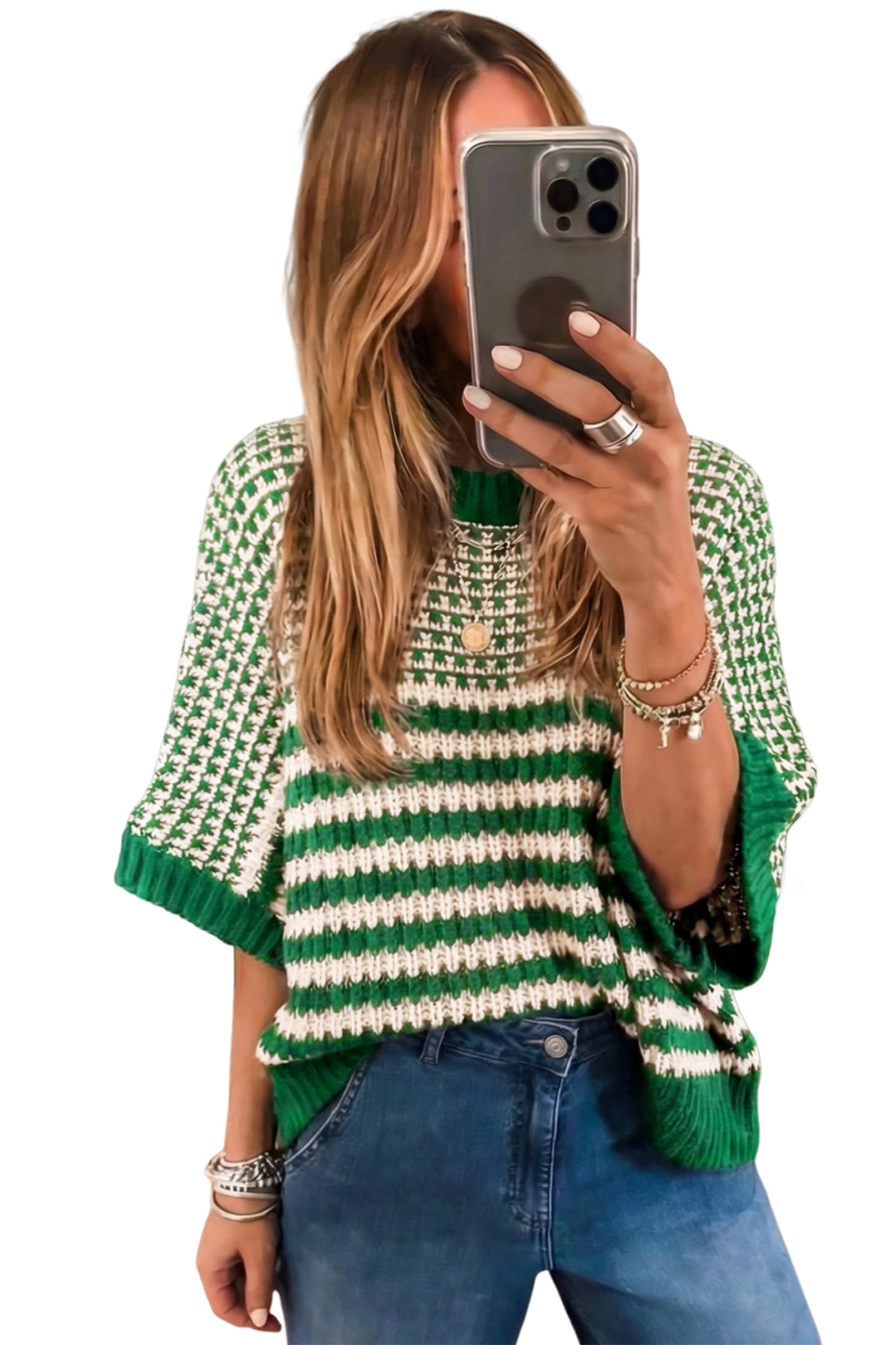 PRE-ORDER: Striped 3/4 Draped Sleeve Slouchy Sweater