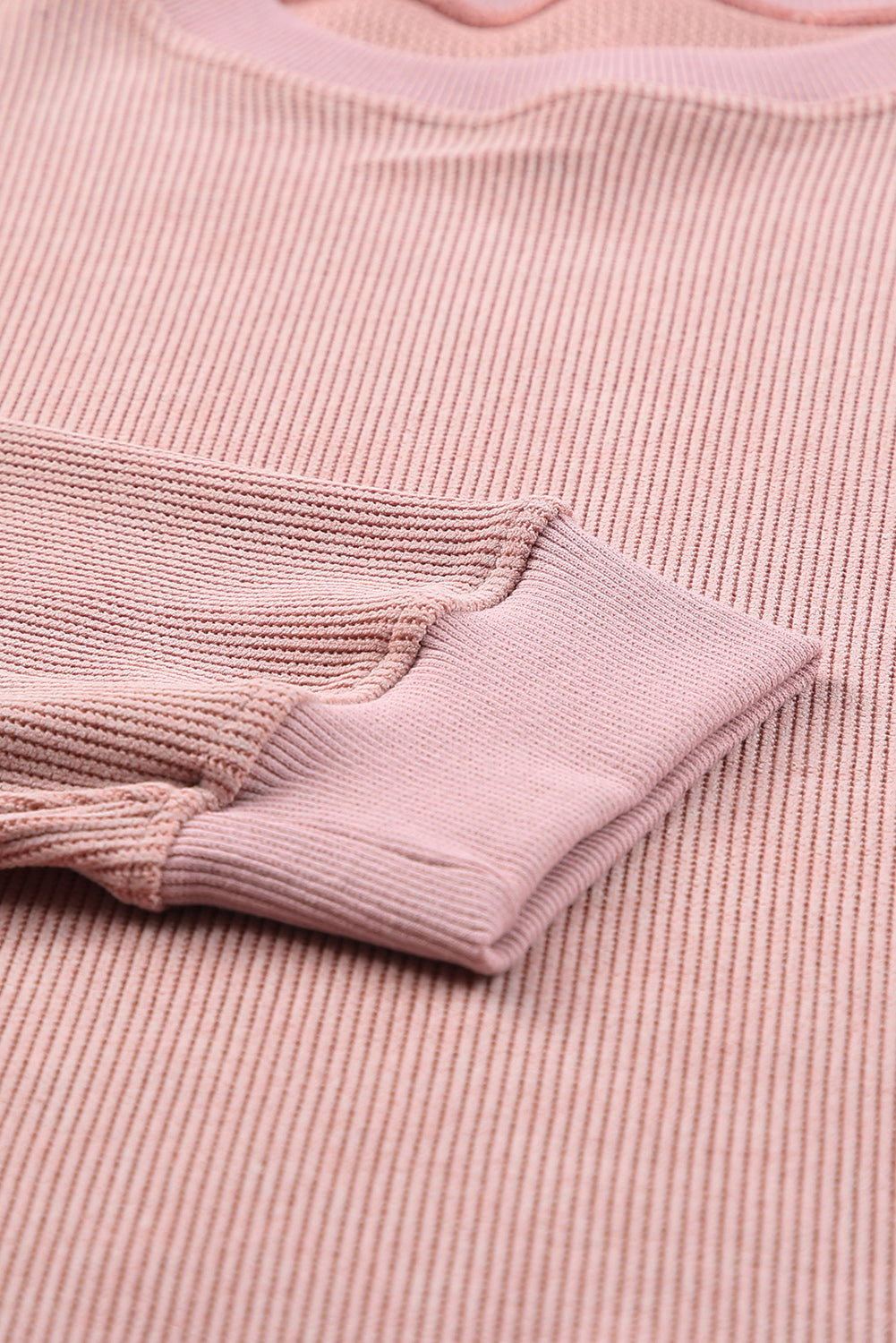 Solid Ribbed Knit Round Neck Pullover Sweatshirt