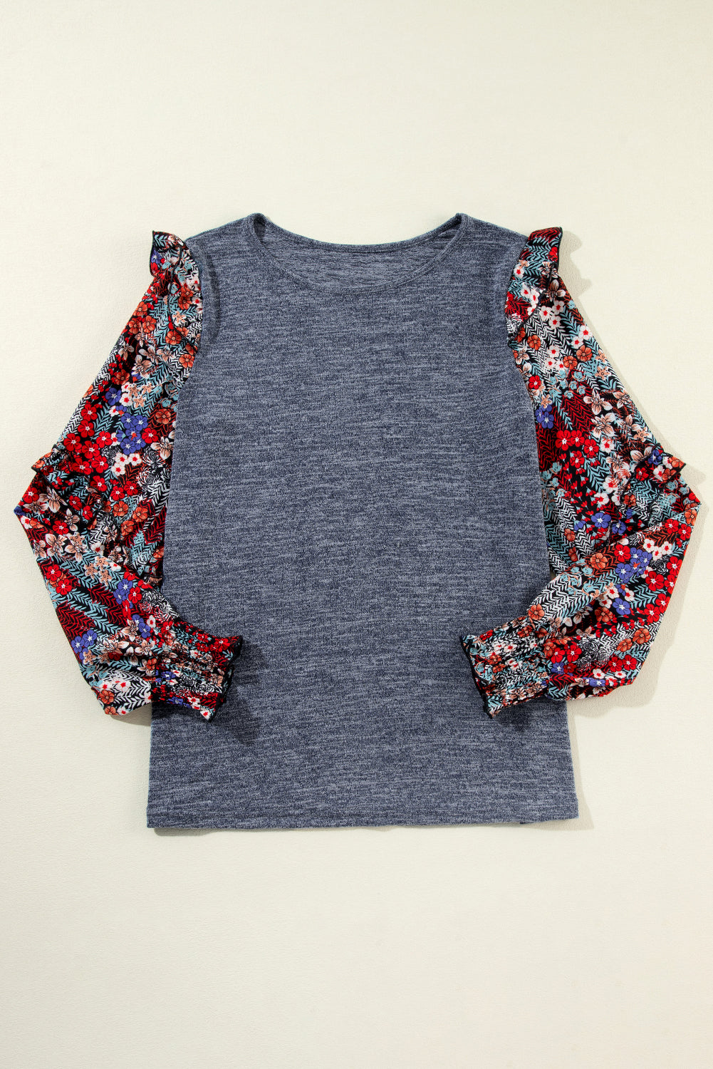 Floral Ruffle Sleeve Patchwork Top