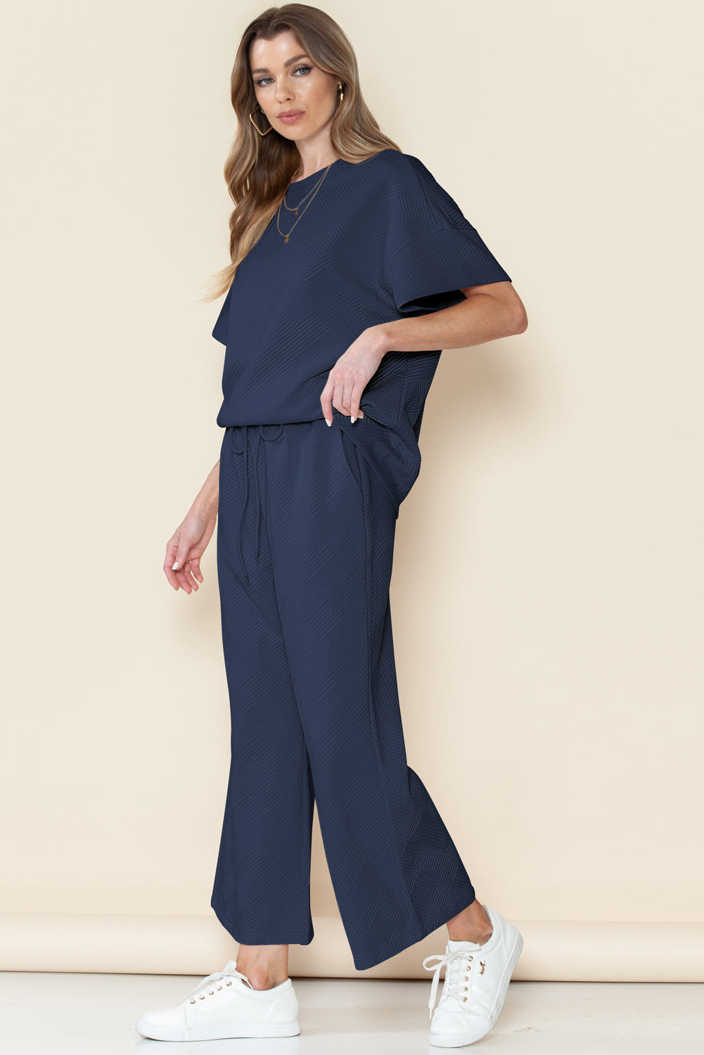 Textured Loose Fit Tee and Pants Set